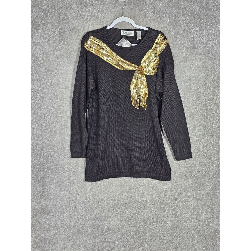 Vintage Trimmings Tunic‎ Sweater Womens Size Medium Black Gold Beaded Sequin NWT